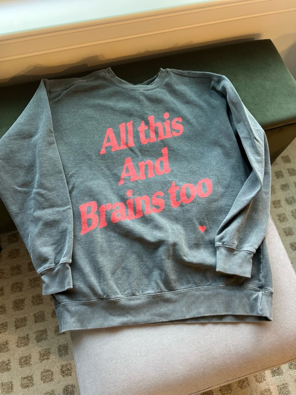 Comfort Colors Gray Crewneck Sweatshirt with Pink Graphic Text